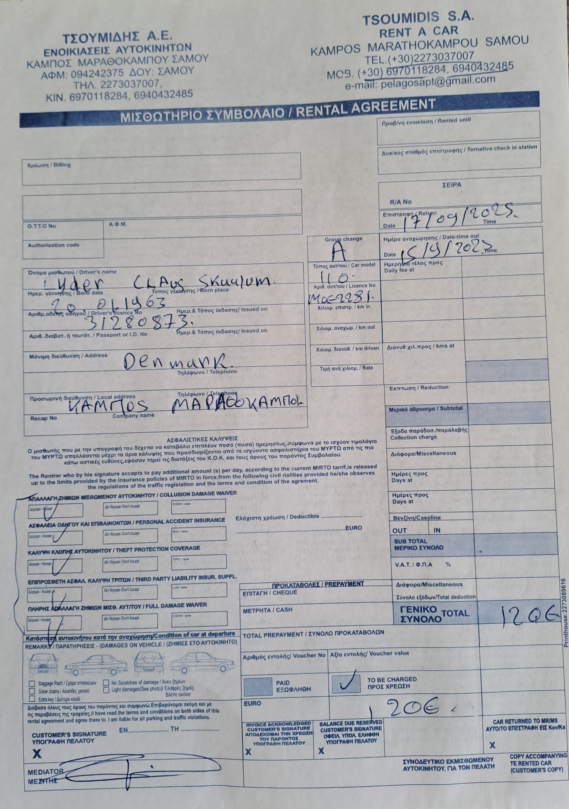 Tre dages billeje på hotellet - 120 euro inkl. forsikringer